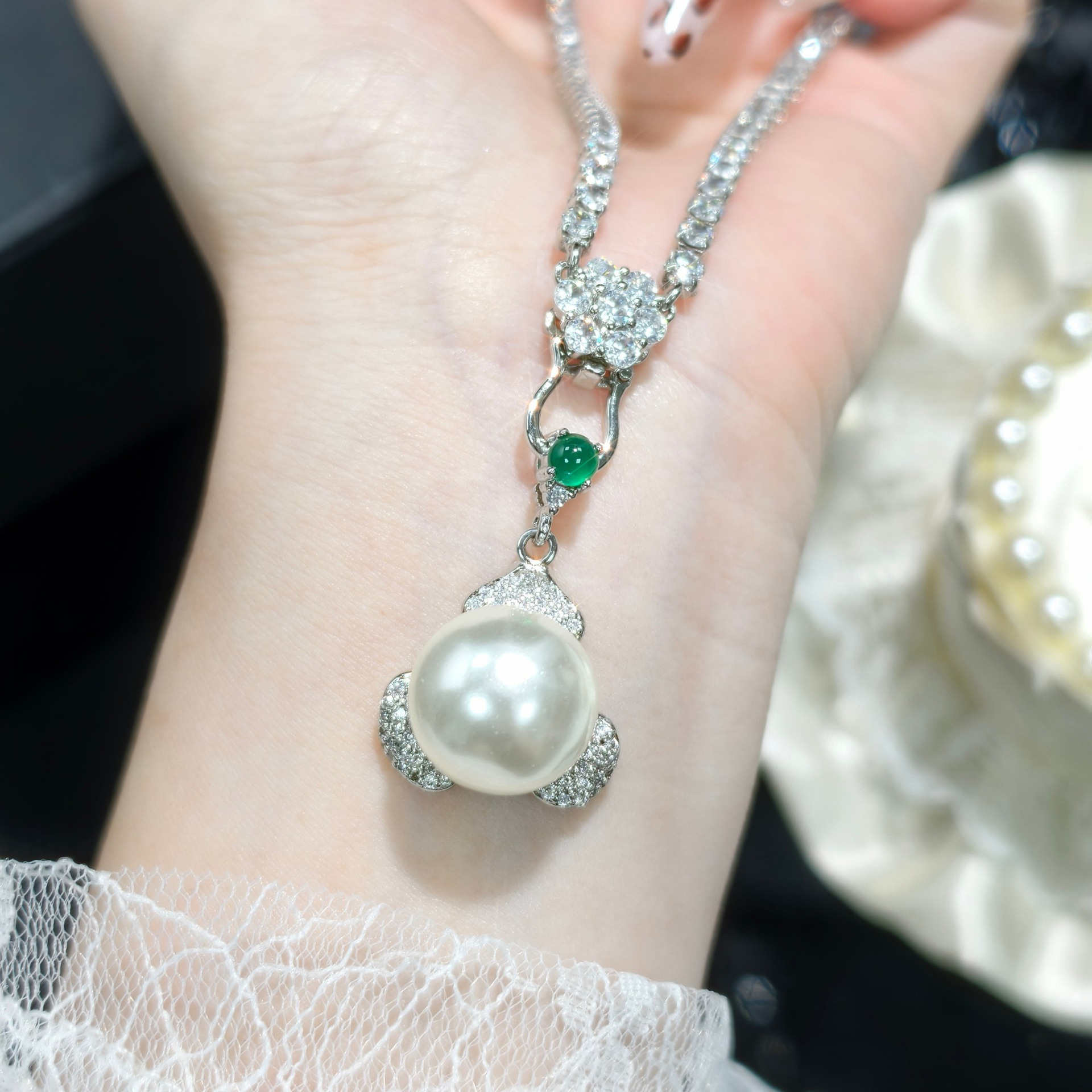 Organic agate one size ring pearl