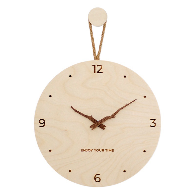 Nordic simple cuerda de cáñamo de madera Reloj de pared sala de estar reloj de Casa reloj mudo moda japonés moderno reloj creativo