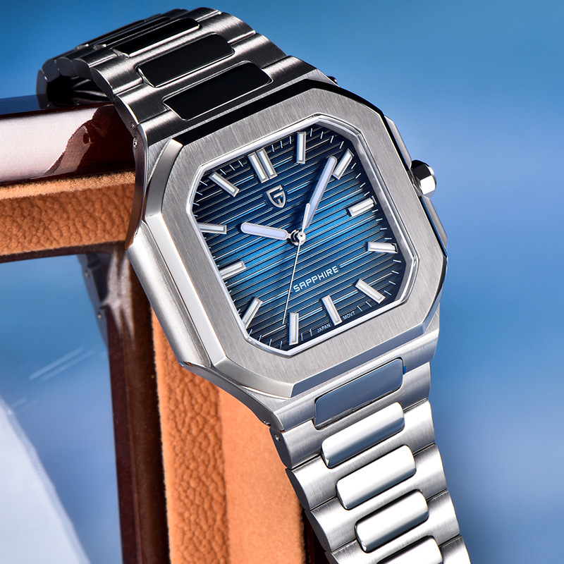 PAGANI DESIGN hombre moda cuadrado reloj de cuarzo zafiro nocturno reloj de pulsera de acero PD-YS019