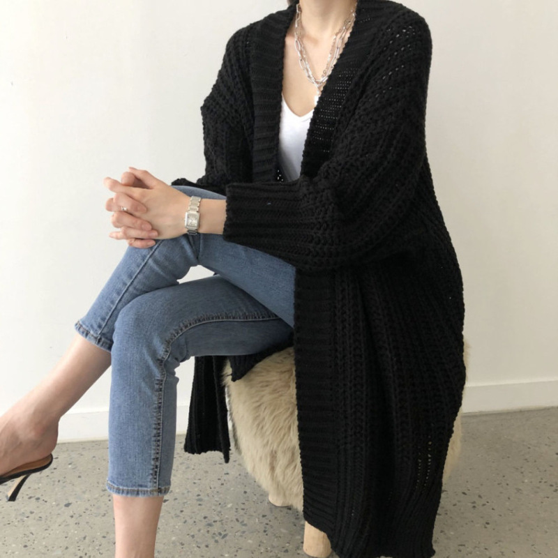 亚马逊跨境秋冬长款开衫 纯色欧美 女式针织跨境女装时尚毛衣女|undefined