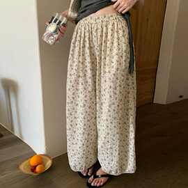 im向 木棉花序' 夏季新款碎花裤花边灯笼裤女阔腿遮肉宽松九分裤