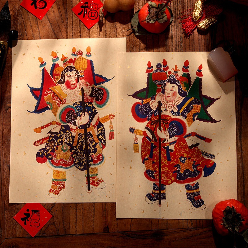門神文武財貼大春節装飾福字板年画単門鐘秦尉遅恭増wz|undefined