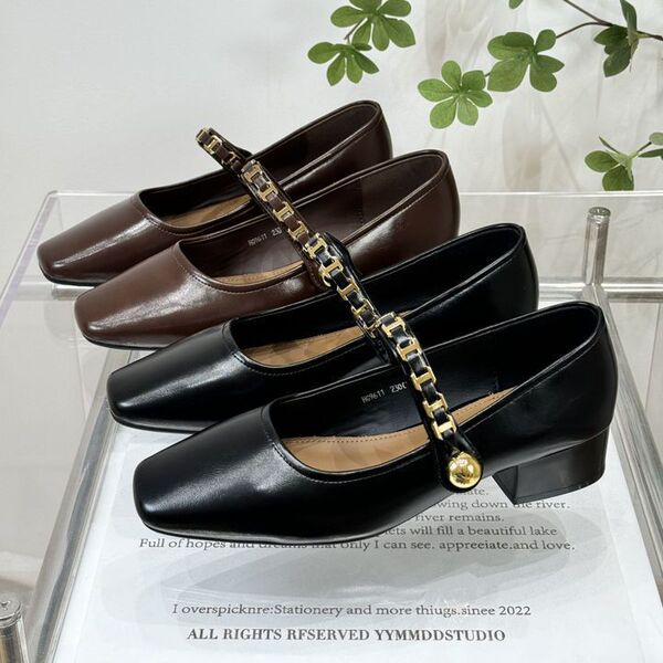 Elegant autumn retro exclusive Mary Jane shoes square toe low-cut