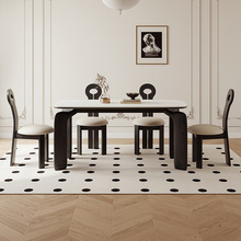 法式复古岩板实木餐桌椅现代简约家用长方形饭桌设计师款高端餐桌