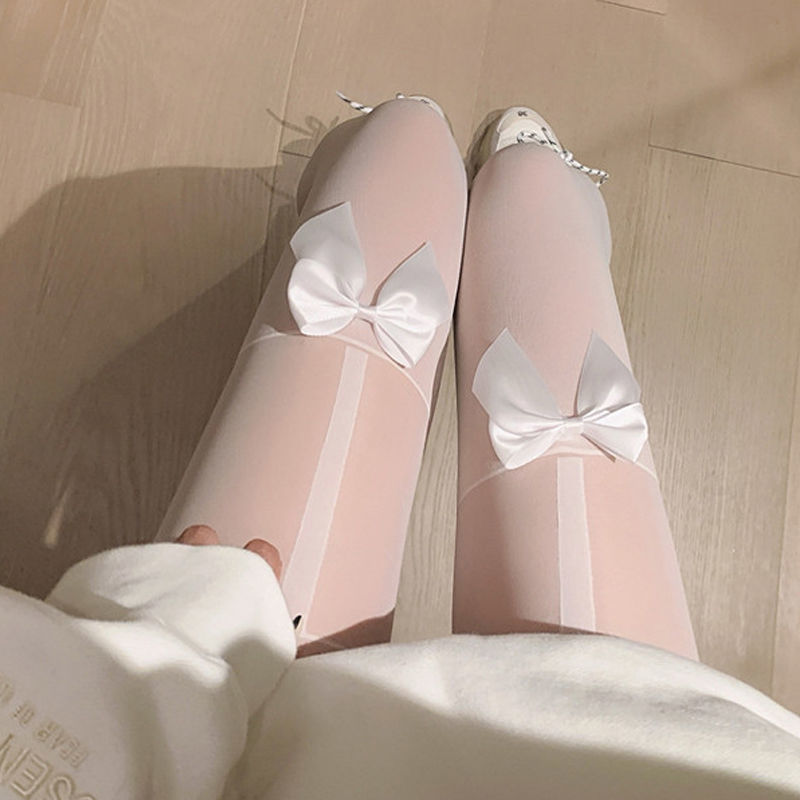 春夏季日系白色假大腿连裤袜蝴蝶结假吊带拼接袜jk假高筒黑丝袜|undefined