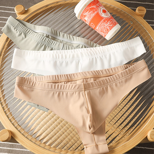 Men's thin breathable seamless T-shaped underwear with ice silk, semi-transparent invisible T-shaped underwear for men