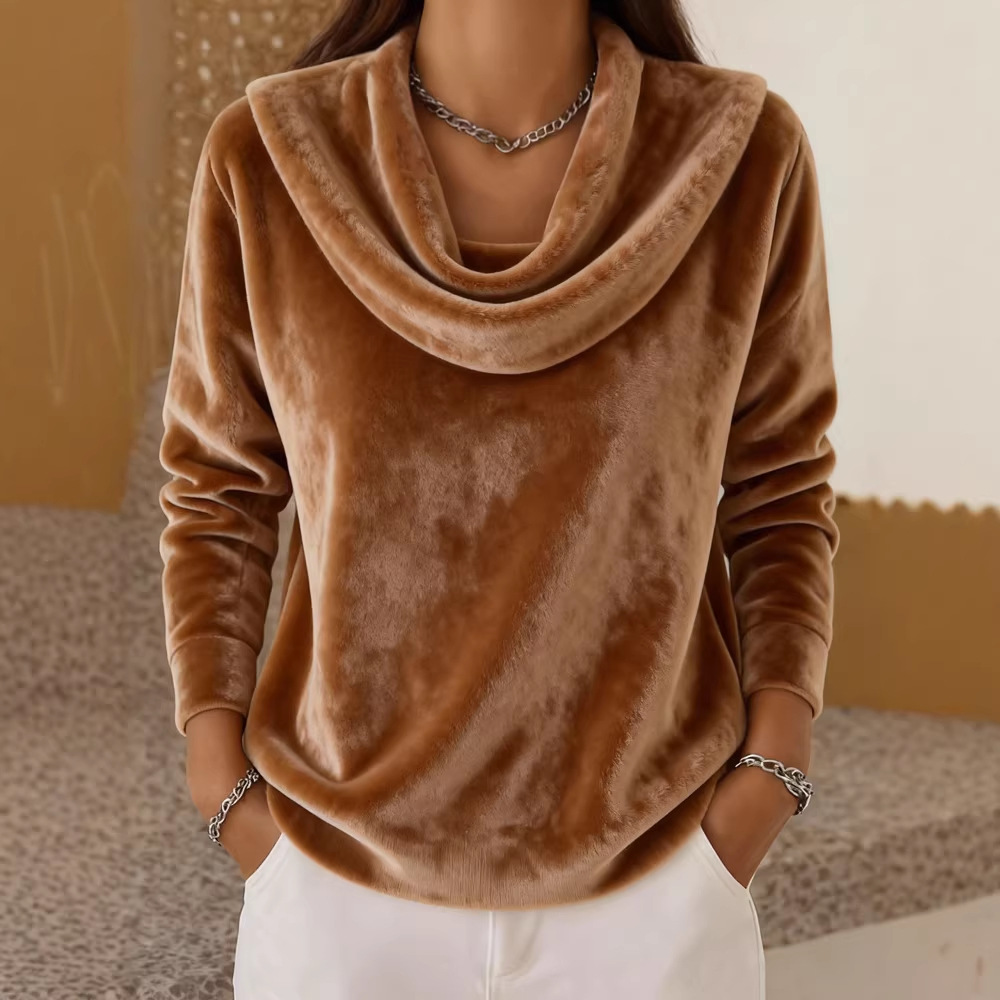 Casual Relaxed-fit Fashionable Solid-color Plush Long-sleeve Knit Top — product photo 8