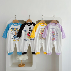 授權0-2歲卡通嬰幼兒連身衣 棉質柔軟A類寶寶哈衣爬爬服米奇