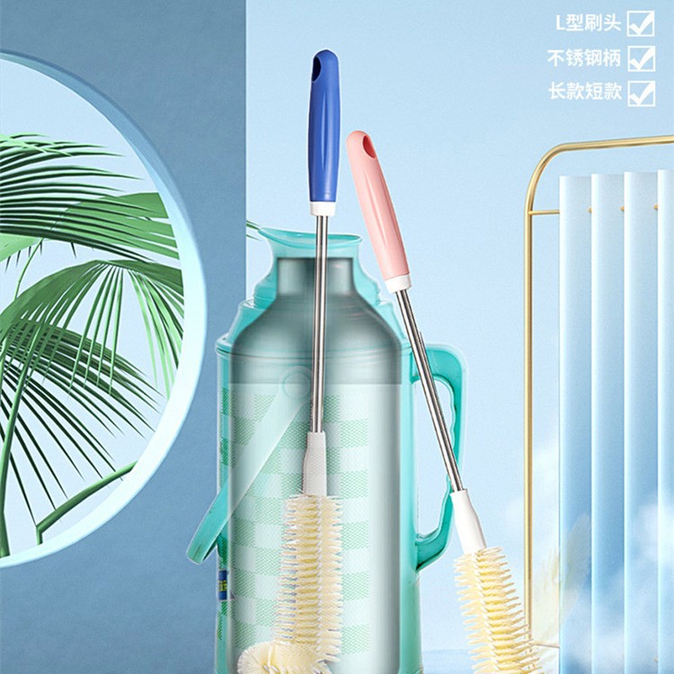 Barra de acero de fábrica barril cepillo de lavado dispensador de agua mineral barril cepillo de plástico esférico de agua pura limpieza largo mango cepillo cabeza