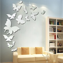 批发14只蝴蝶贴纸家居装饰幼儿园花店亚克力镜面墙贴 立体蝴蝶贴