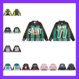 美式街头SAINT MICHAEL复古粉色数字06速干球衣春秋季透气长袖男