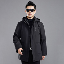 品牌男士防寒羽绒服2025厚新款休闲保暖兔毛中年爸爸免烫连帽外套