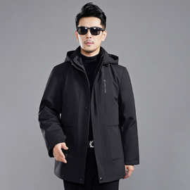 品牌男士防寒羽绒服2025厚新款休闲保暖兔毛中年爸爸免烫连帽外套