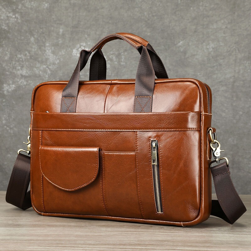 Genuine Leather Men's Business Briefcase, Large Capacity Computer Briefcase, First-Layer Cowhide Business Bag, Cost-Effective Handbag Genuine Leather Men's Business Briefcase, Large Capacity Computer Briefcase, First-Layer Cowhide Business Bag, Cost-Effective Handbag