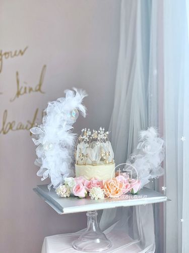 Moon Boat Cake Decoration Feather Valentine's Day Feather Pearl Gauze Flower Internet Celebrity Ins Goddess Birthday Cake Ornament