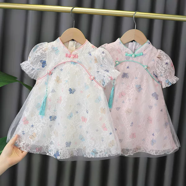 2022 Baby Girl Western Style New 3 Skirt Children's Summer Cheongsam 4-year-old Princess Dress Baby Dress