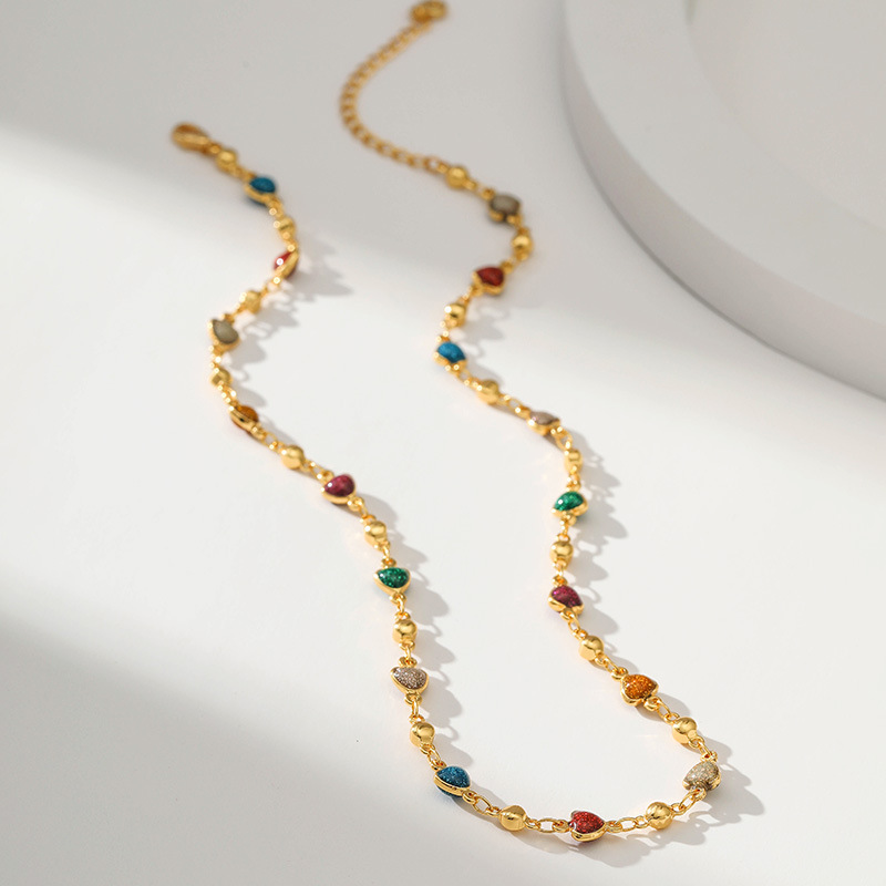 Fashion Heart Shape Copper Inlaid Zircon Necklace