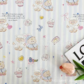 全棉可爱卡通蝴蝶结格子狗狗印花面料 童装睡衣家居服婴童爬服布