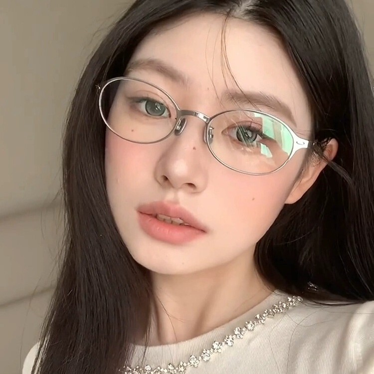 2025 New Metal Oval Glasses Frame Women's Advanced Sense Plain Glasses Myopia Slimming Available