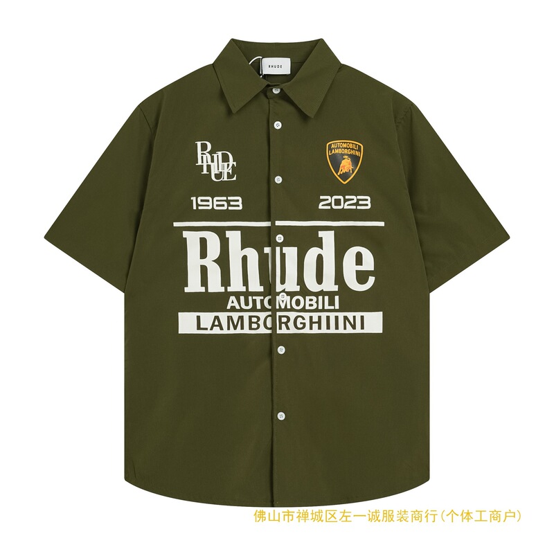 2024 European and American Summer New Rhude Joint Lapel Short-Sleeved Shirt Letter Printing Men's and Women's Casual Tops Trendy