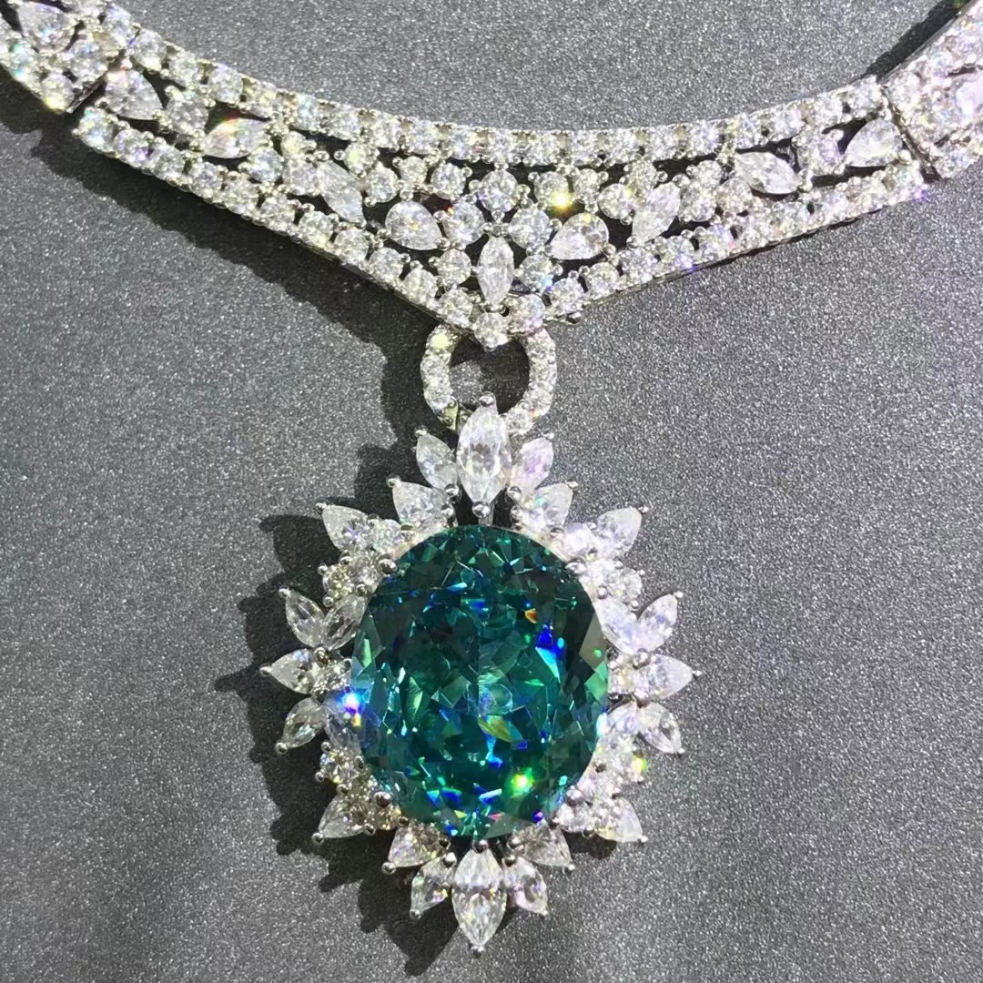 15 quilates corte oval S925 plata sólida de alta calidad collar de mano de obra collar de fiesta lujo