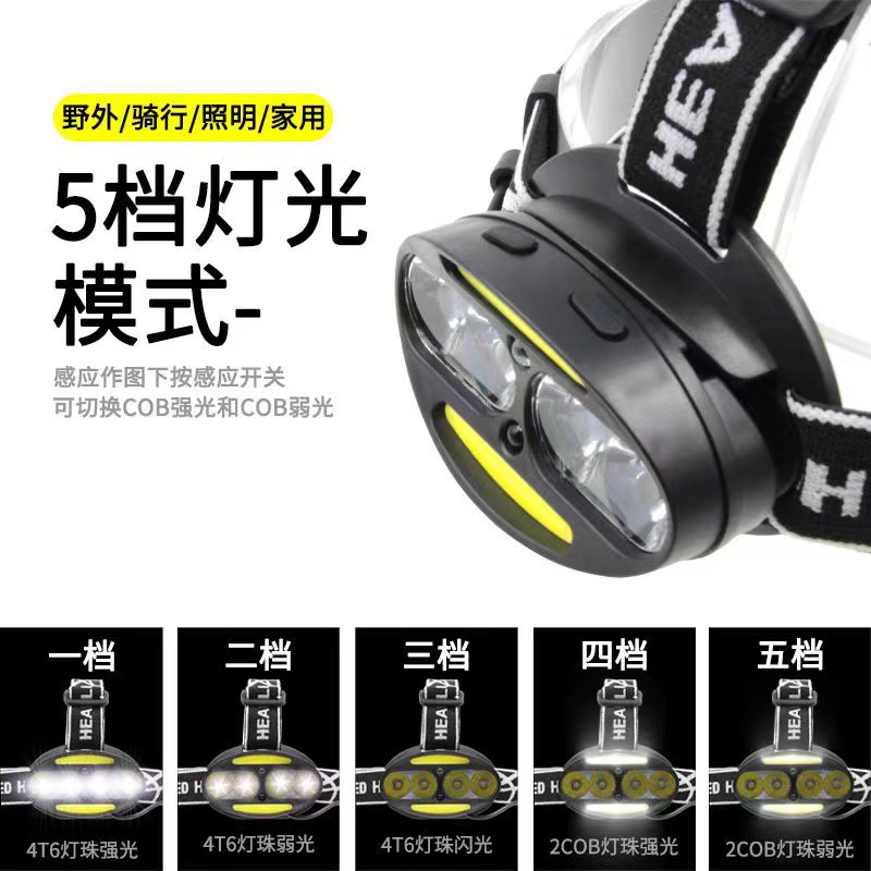 Inducción reflector faro fuerte luz recargable batería de litio ultra ligero impermeable montado en la cabeza Luz de pesca Pesca nocturna linterna LED