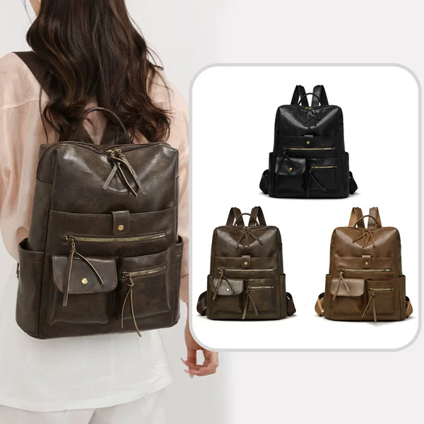 Retro-style unisex backpack with multiple pockets, new PU fashion high-end backpack, hand-held single-shoulder niche backpack