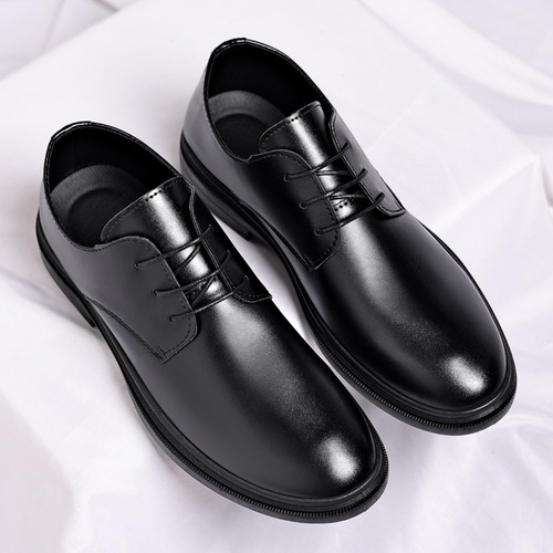 Men's Spring New Leather Shoes, High-end Business Casual Dress Shoes, Trendy Breathable Men's Leather Shoes with Invisible Height Increase