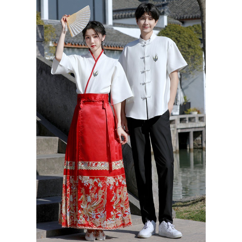 学院风夏季新款情侣装新中式设计感马面裙小初中高中学生班服校服