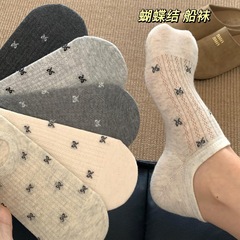 蝴蝶结ins风包纱袜子船袜女夏季薄款防滑不掉跟隐形镂空透气浅口