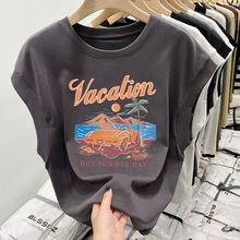 正肩无袖t恤女夏设计感小众美式小个子宽松短袖上衣ins