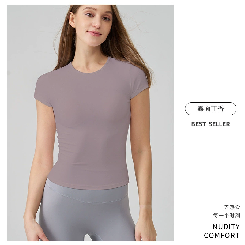 Летняя быстрая сушка спортивная йога одежда, slim fit, круглый воротник, облегающая, с коротким рукавом
