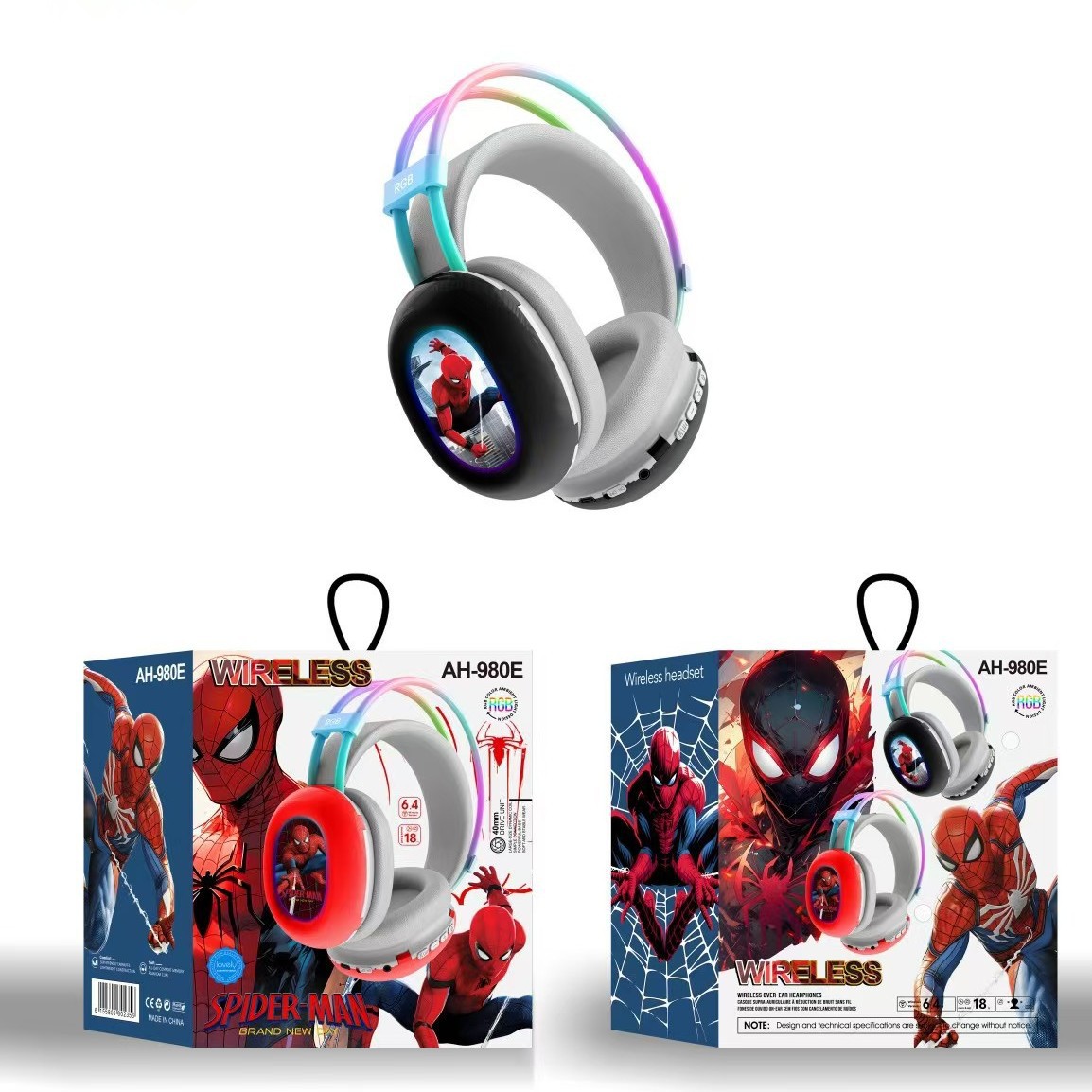 Comercio exterior nuevo AH - 908E auriculares estéreo de dibujos animados Spiderman simple y lindo RGB image 2