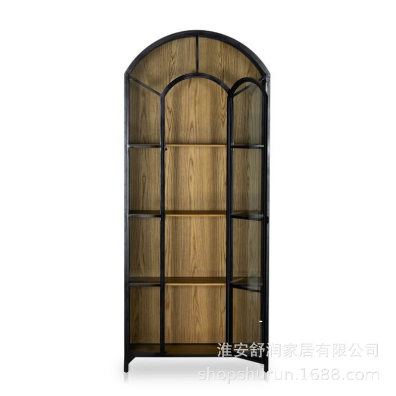New Chinoiserie Glass Door Bookcase Living Room Arch Design Porcelain Liquor Cabinet Storage Home Bedroom Student Bookshelf