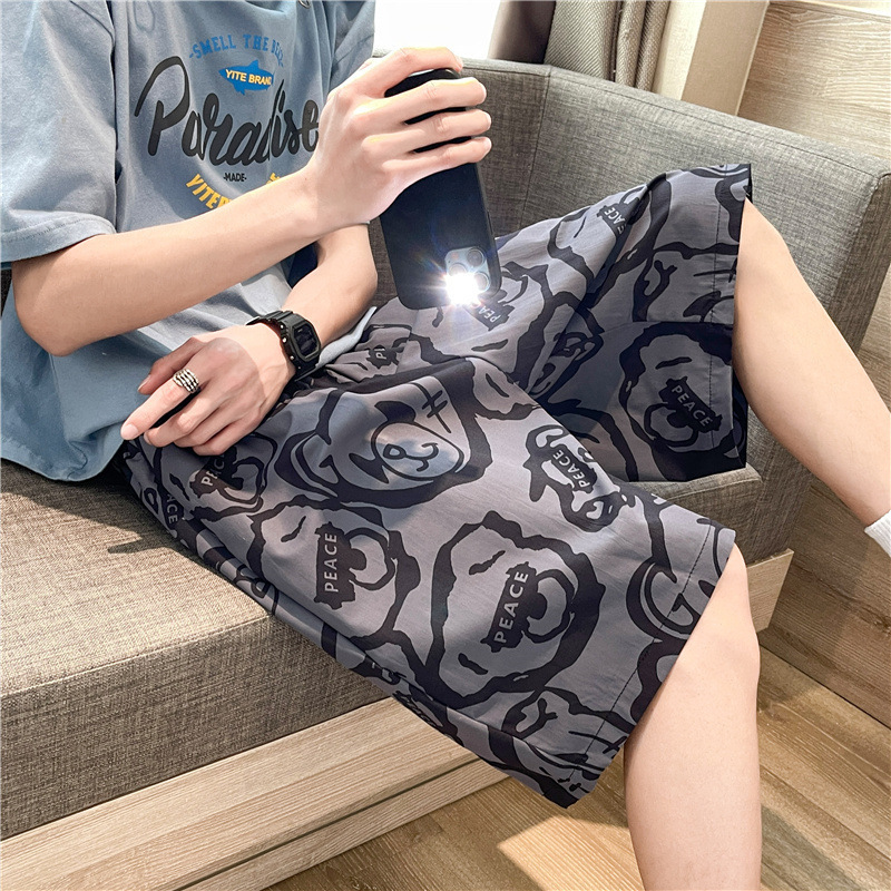 Sports shorts men's loose student casual basketball pants summer thin trendy wide leg night running five-point pants