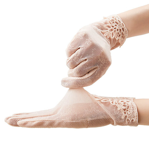 Women's Summer Cycling Sunscreen Lace Gloves Touch Screen Thin Anti-UV Driving Gloves Breathable Ice Silk Gloves