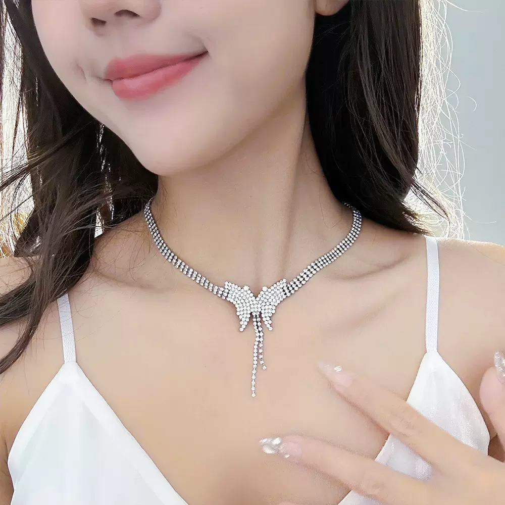 蝴蝶流苏超闪项圈仙女风2025年新款潮网红颈链时尚锁骨链项链批发