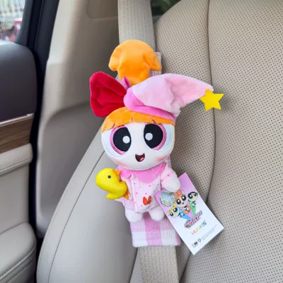 Sürətlər qutusu və əl tormozu başlıqları New Car Goodies - genuine-powerpuff-girls-shoulder-cover-pink-plaid-burlap-pink-pajamas-flowers