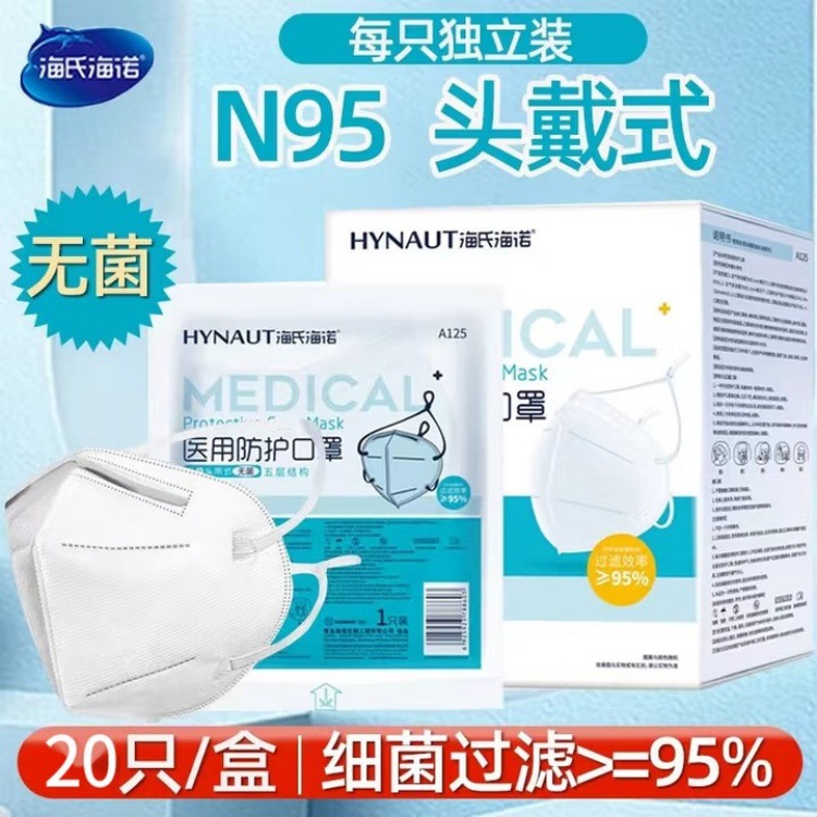 海氏海诺n95口罩成人头戴式5层医疗防护白色3d立体折叠医用口罩