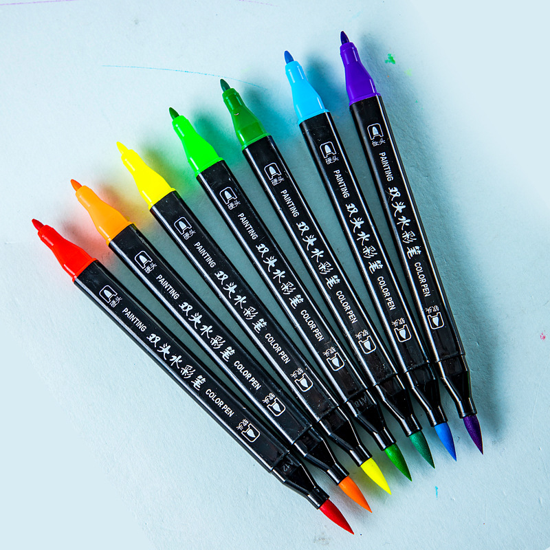 Mango de pluma de acuarela de doble cabeza pincel de pintura en caja cepillo de cabeza suave de fibra suministros de arte para niños pluma de acuarela lavable