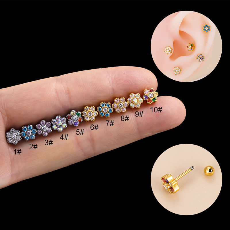 Fashion Flower Stainless Steel Plating Inlay Zircon Ear Studs 1 Piece