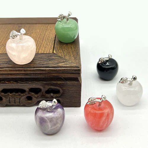 Cross-border best-selling natural crystal agate jade small apple ornament multi-colored peace Christmas gift