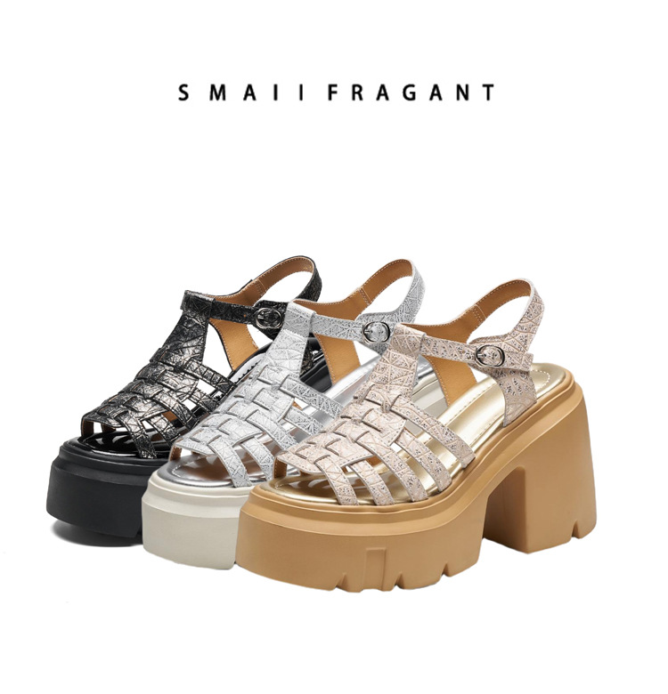 Sandal cao gót nữ hở mũi đế xuồng da bò gót 12 cm — màu đen chi tiết 8
