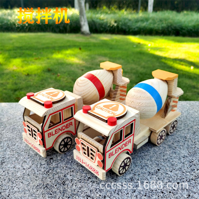 厂家直销木质搅拌车水泥油罐车模型 精美工艺品儿童玩具摆件批发
