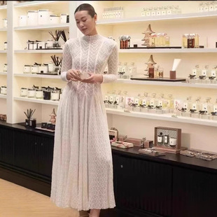 2025春秋新款南油越南長袖蕾絲名媛氣質修身大擺中長款傘裙連衣裙
