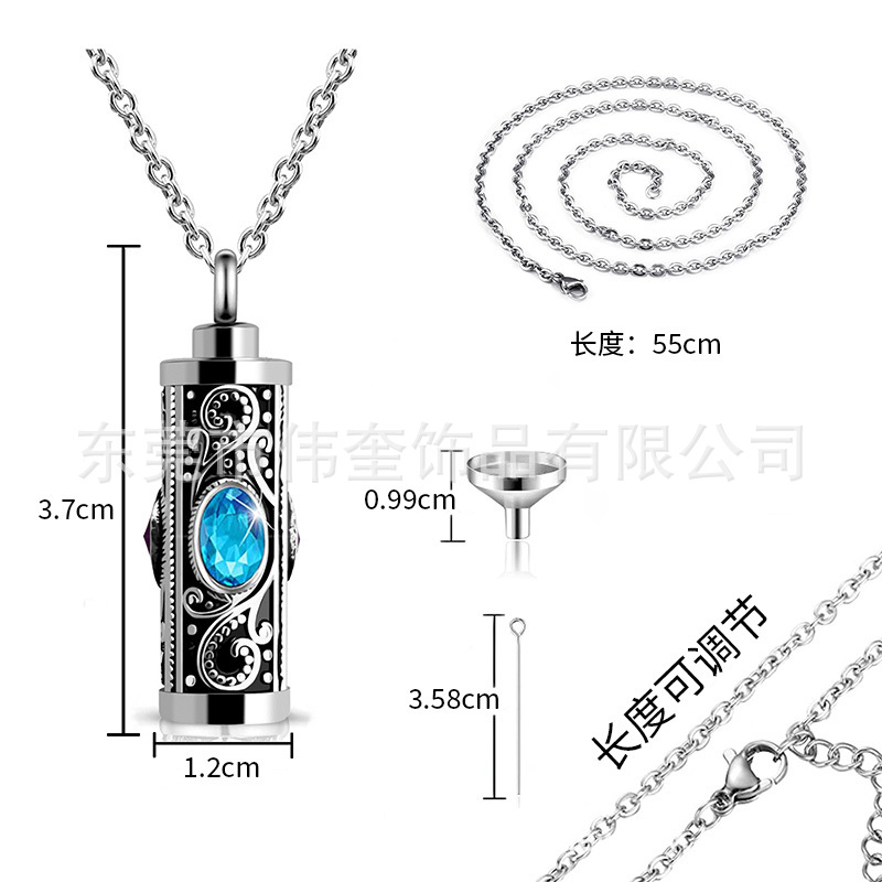 Colgante de collar de ataúd cinerario de doce colores de acero inoxidable se puede abrir collar de acero de titanio de diseño cilíndrico de moda de ceniza de hueso