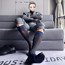 男士正装商务长筒丝袜绅士条纹性感超薄透视西装皮鞋搭配小腿袜