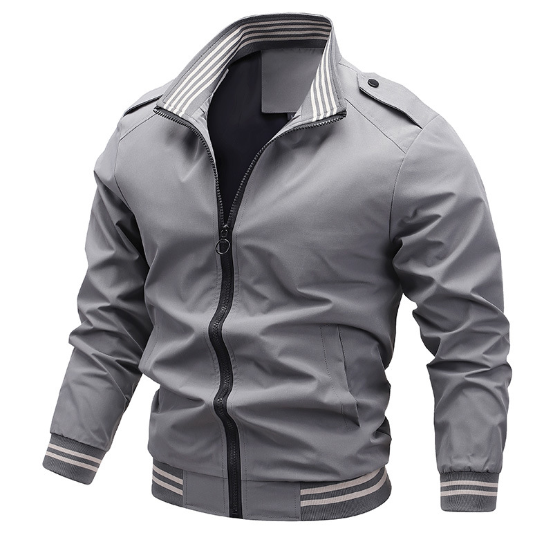 Transfronterizo de otoño chaqueta de hombre nueva moda de ropa de cuello vertical de primavera y otoño relajado chaqueta de color sólido
