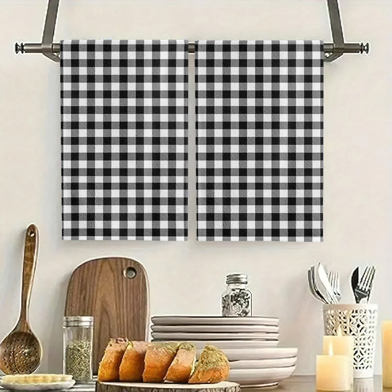 Classic Black and White Plaid Towel Cross-Border Direct Supply Double-Sided Printed Bathroom Hand Towel Super Fairy Fiber Super Soft Dish Towel