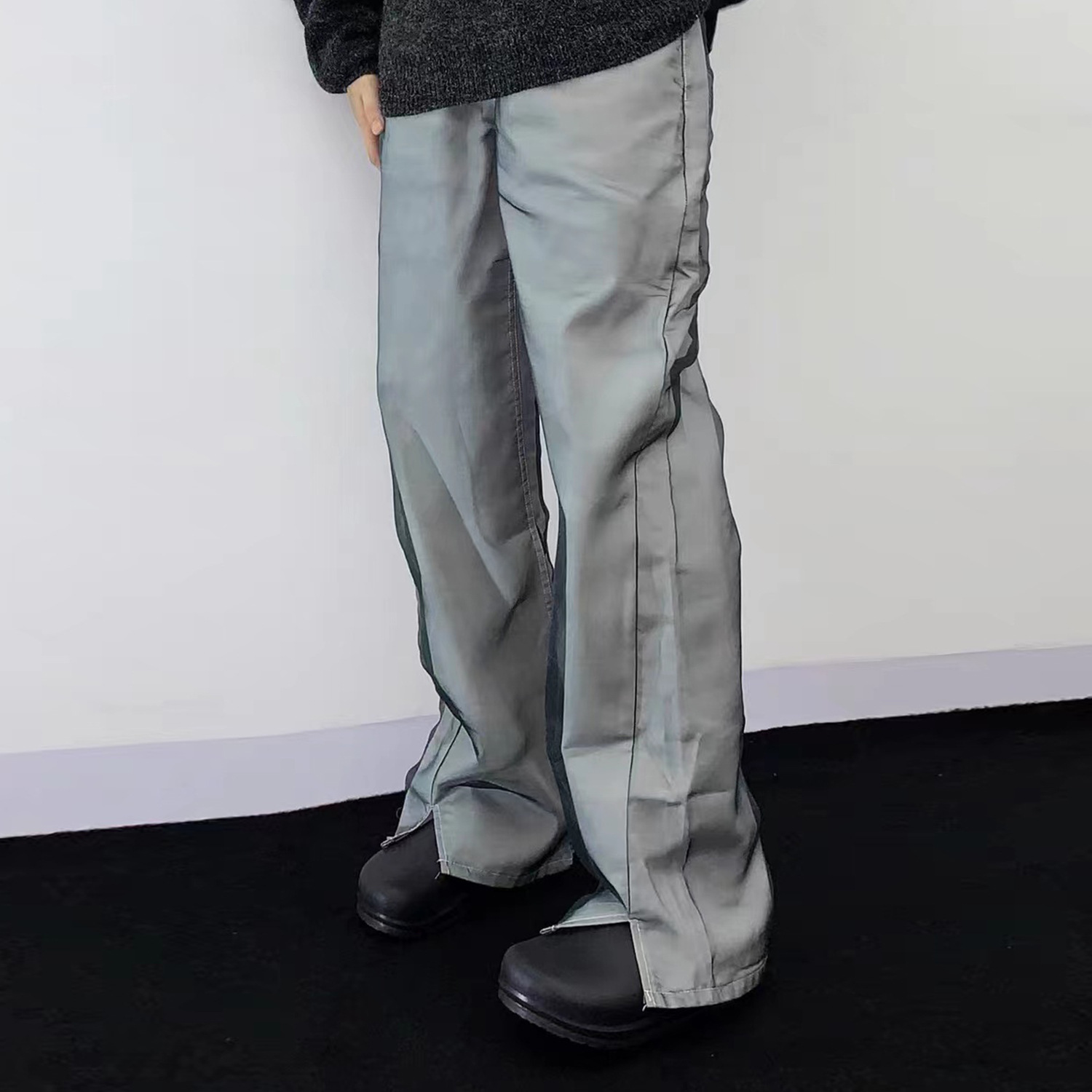 High Street Double Layer Mesh Tide Small Straight Jeans